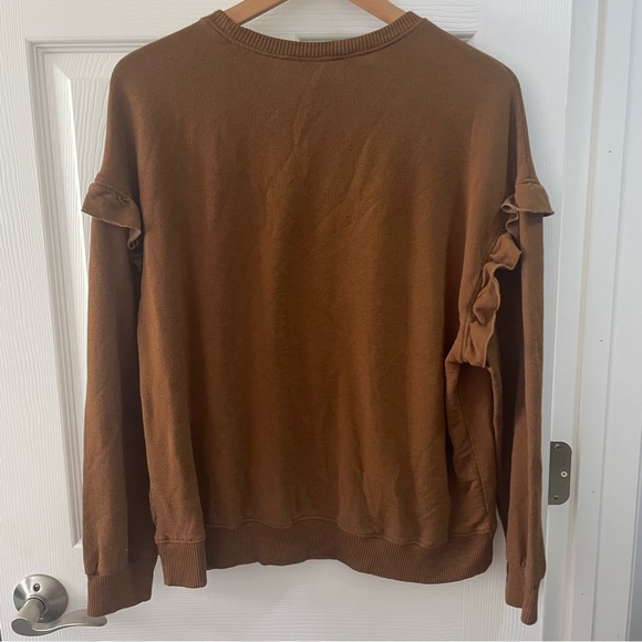 Lightweight Brown Sweater with Ruffles on the Sleeves - Picture 2 of 6